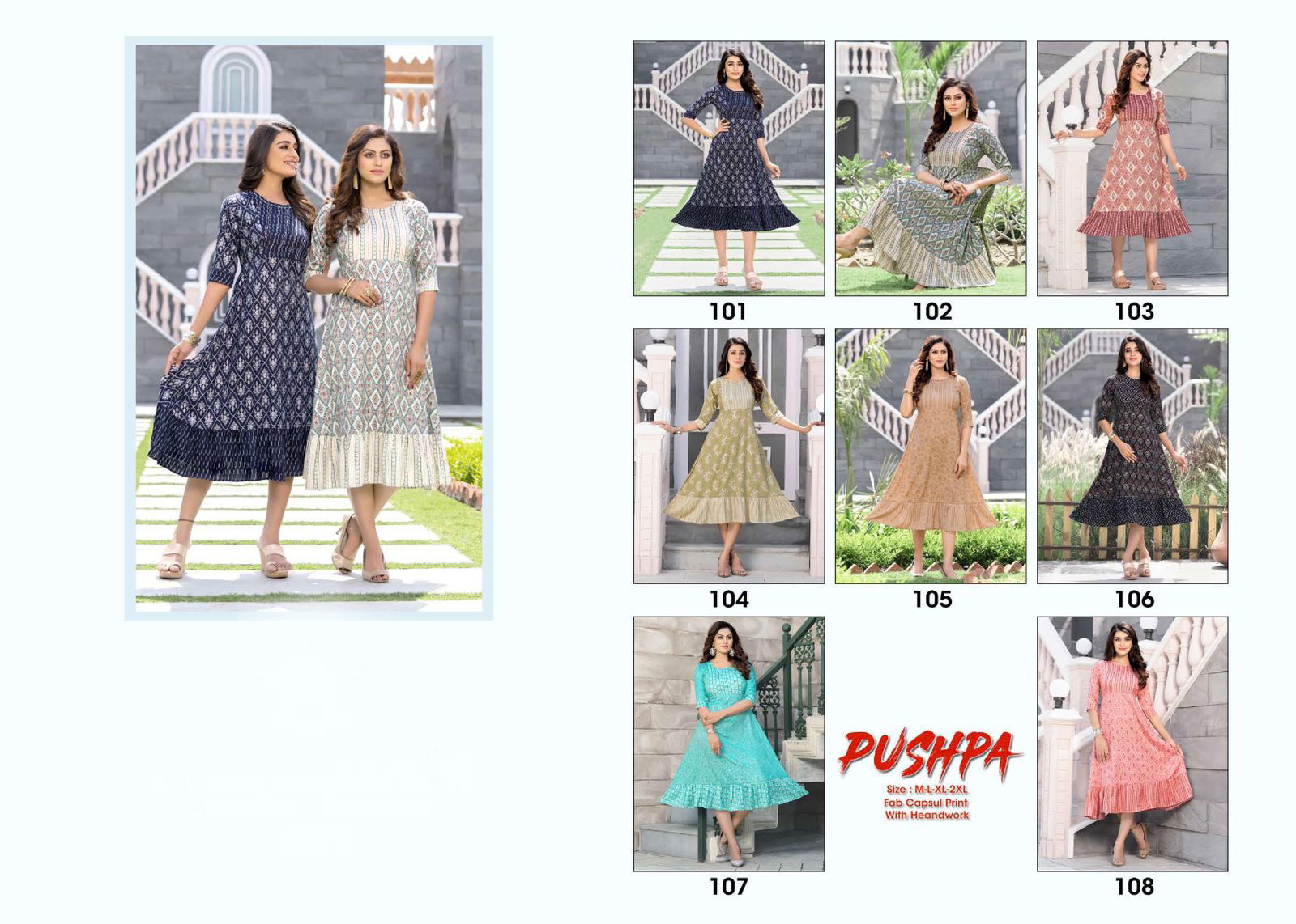 Golden Pushpa 101 Ethnic Wear Anarkali Kurti Collection